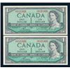 Image 1 : BANK OF CANADA 1954 $1.00 (2x), BC-37c, Bouey-Razminsky, Modified BABN. GEM UNC