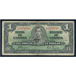 BANK OF CANADA 1937 $1.00, BC-21d, Coyne-Towers, Graded: VG
