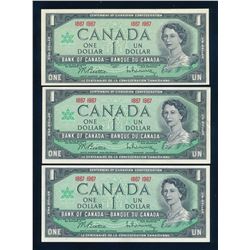 BANK OF CANADA 1967 $1.00, BC-45a, Beattie-Razminsky, Lot of Three and graded: UNC
