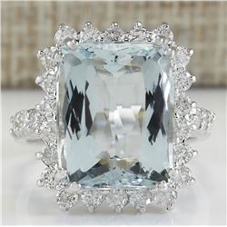 10.55 CTW Natural Aquamarine And Diamond Ring In 18K White Gold