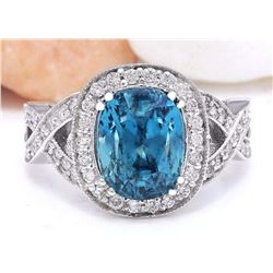 7.20 CTW Natural Zircon 18K Solid White Gold Diamond Ring