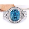 Image 1 : 7.20 CTW Natural Zircon 18K Solid White Gold Diamond Ring