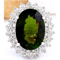 10.29 CTW Natural Tourmaline 14K Solid White Gold Diamond Ring