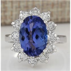 4.74 CTW Natural Tanzanite And Diamond Ring In 18K White Gold