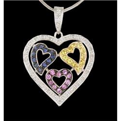 14KW Gold Multi Sapphire / Diamond Heart Pendan
