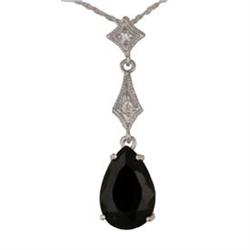 14KW Pear-Shaped 2.25 Onyx/Diamond Necklace