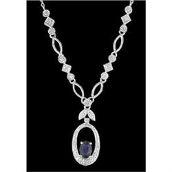 14KW Gold .74ct Sapphire/Diamond Drop Necklace
