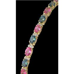 14KY Gold 20.25ct Mystic andPink Topaz/Diamond Bracelet