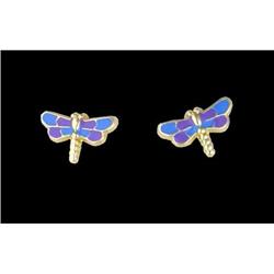 14KY Gold Enamel Girls' Butterfly Screw Back Earrings 