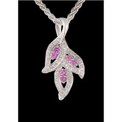 14KW Gold Pink Sapphire/Diamond Triple Leaf Pendant