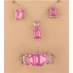 10KW Gold Pink Topaz/Diamond Ring,Earrings, Pendant