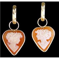 14KY Gold Heart Shape Cameo Dangling Earrings