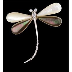 Black/White Mother of Butterfly Pin W/ Sterling Silver