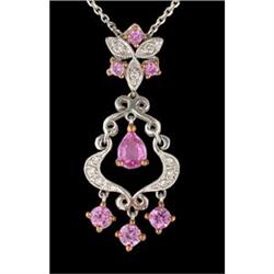 14KW Gold Pink Sapphire/Diamond Dangle Pendant