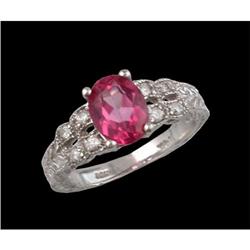 14KW Gold 1.62ct Pink Topaz/Diamond Filligree Ring