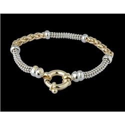 SUPER 14K TWO-TONE MESH and WHEAT TOGGLE BRACELET