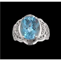 14KW 3.03ct Checkerboard-cut Blue Topaz/Diamond Ring