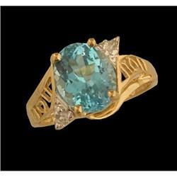 10KY Gold 2.00ct Blue Topaz and Diamond Ring
