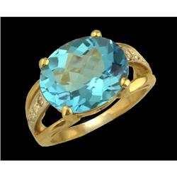 14KYGold 7.20ct checkerboardcut Blue Topaz/Diamond Ring