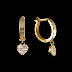 14K Yellow (not plated) CZ Heart Hoop Earrings