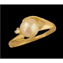 14KY Gold Pearl and Diamond Ring