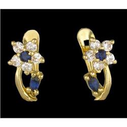 14KY Gold not plate Sapphire/CZ Flower Earrings