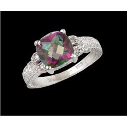 14KW Gold Vintage-style Mystic Topaz/Diamond Ri