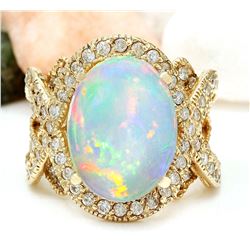 8.88 CTW Natural Opal 14K Solid Yellow Gold Diamond Ring