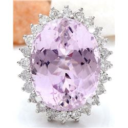 24.08 CTW Natural Kunzite 18K Solid White Gold Diamond Ring