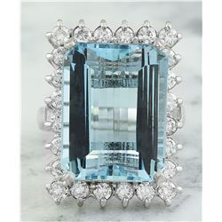 28.80 CTW Aquamarine 18K White Gold Diamond Ring