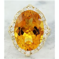 12.20 CTW Citrine 14K Yellow Gold Diamond Ring