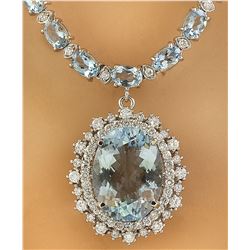 38.18 CTW Aquamarine 14K White Gold Diamond Necklace