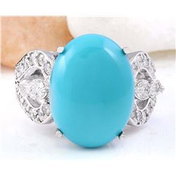 8.75 CTW Natural Turquoise 14K Solid White Gold Diamond Ring
