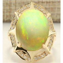 8.77 CTW Natural Opal And Diamond Ring In 14K Yellow Gold