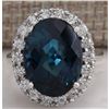 Image 1 : 12.80CTW Natural London Blue Topaz And Diamond Ring In18K Solid White Gold