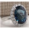 Image 2 : 12.80CTW Natural London Blue Topaz And Diamond Ring In18K Solid White Gold