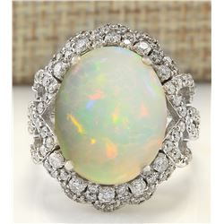 7.24 CTW Natural Opal And Diamond Ring In 18K White Gold