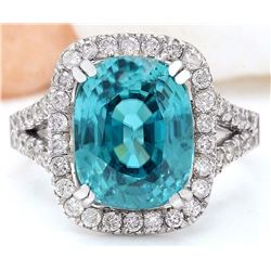 7.34 CTW Natural Zircon 18K Solid White Gold Diamond Ring