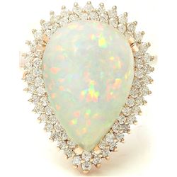 13.18 CTW Natural Opal 14K Solid Yellow Gold Diamond Ring