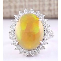 8.63 CTW Natural Opal And Diamond Ring In 18K White Gold