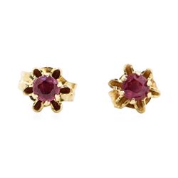 0.20 ctw Ruby Floral Basket Earrings - 10KT Yellow Gold
