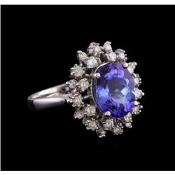 4.35 ctw Tanzanite and Diamond Ring - 14KT White Gold