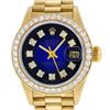 Image 1 : Rolex Ladies 18K Yellow Blue Vignette 1 ctw Diamond President Wristwatch With Ro