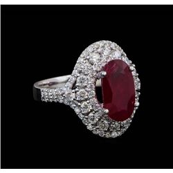 GIA Cert 3.39 ctw Ruby and Diamond Ring - 14KT White Gold