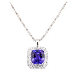 50.20 ctw Tanzanite and Diamond Pendant & Chain - 14KT White Gold