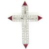 Image 2 : Platinum 1.56 ctw Round Baguette Diamond & Trillion Ruby Cross Pendant Pin Brooc