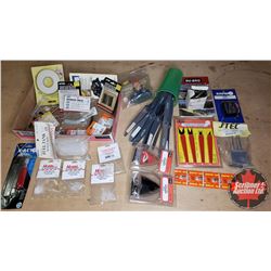 Tray Lot: RC Airplane Parts & Accessories (Glow Plugs, Propellers, Nose Cones, Muffler, Pilot, etc)