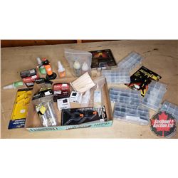 Tray Lot: RC Airplane Parts & Accessories (Adhesive, Mini Torch, Power Inverter, Rubber Bands, Servo