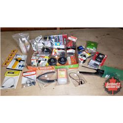 Tray Lot: RC Airplane Parts & Accessories (Aircraft Receiver, Servo, Engine Mounts, Wheels, Propelle