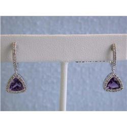 5159 E.F.J. 14k Fashion Earrings w/ Diamonds & Amethyst